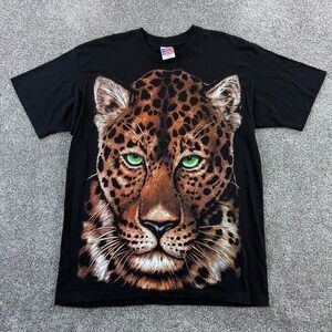 Vintage Leopard Shirt Mens XL Black Big Graphic Nature USA Trinity Products